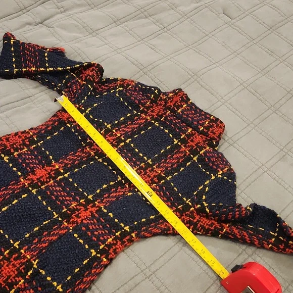CBR Long Sleeve Plaid Dress - Red, Black, Blue And Yellow With Fringe Hem Sz S! - Picture 9 of 13